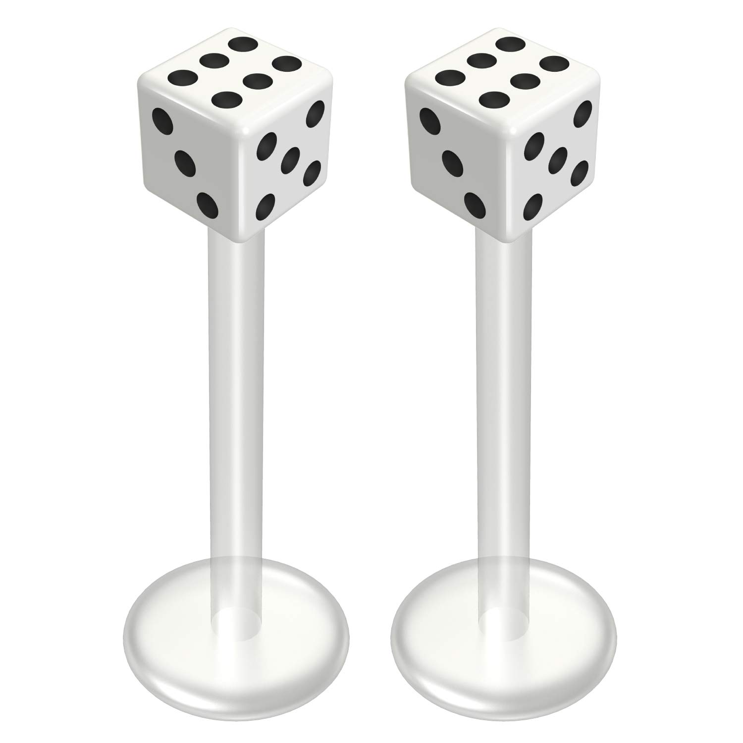 2pc White Labret Bar 16g 1.2mm Studs Flexible Bioplast Clear Plastic Bioflex Monroe Dice Piercing Jewellery 12mm