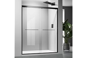 GLAZENCLOS Glass Shower Door,Matte Black 56-60 inch W x 72 inch H Semi-Frameless Sliding Door,Bypass Bathroom Door with 1/4'' Clear Tempered Glass Panel,Stainless Steel Hardware Double Handles Framed