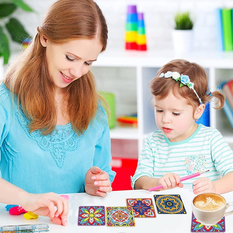 4 Pcs Diamond Paintings Coasters, DIY Coasters Small Diamond Painting Kits for Beginners, Adults & Kids Diamond Art Craft Supplies Christmas Gift Home Decor(without iron holder)