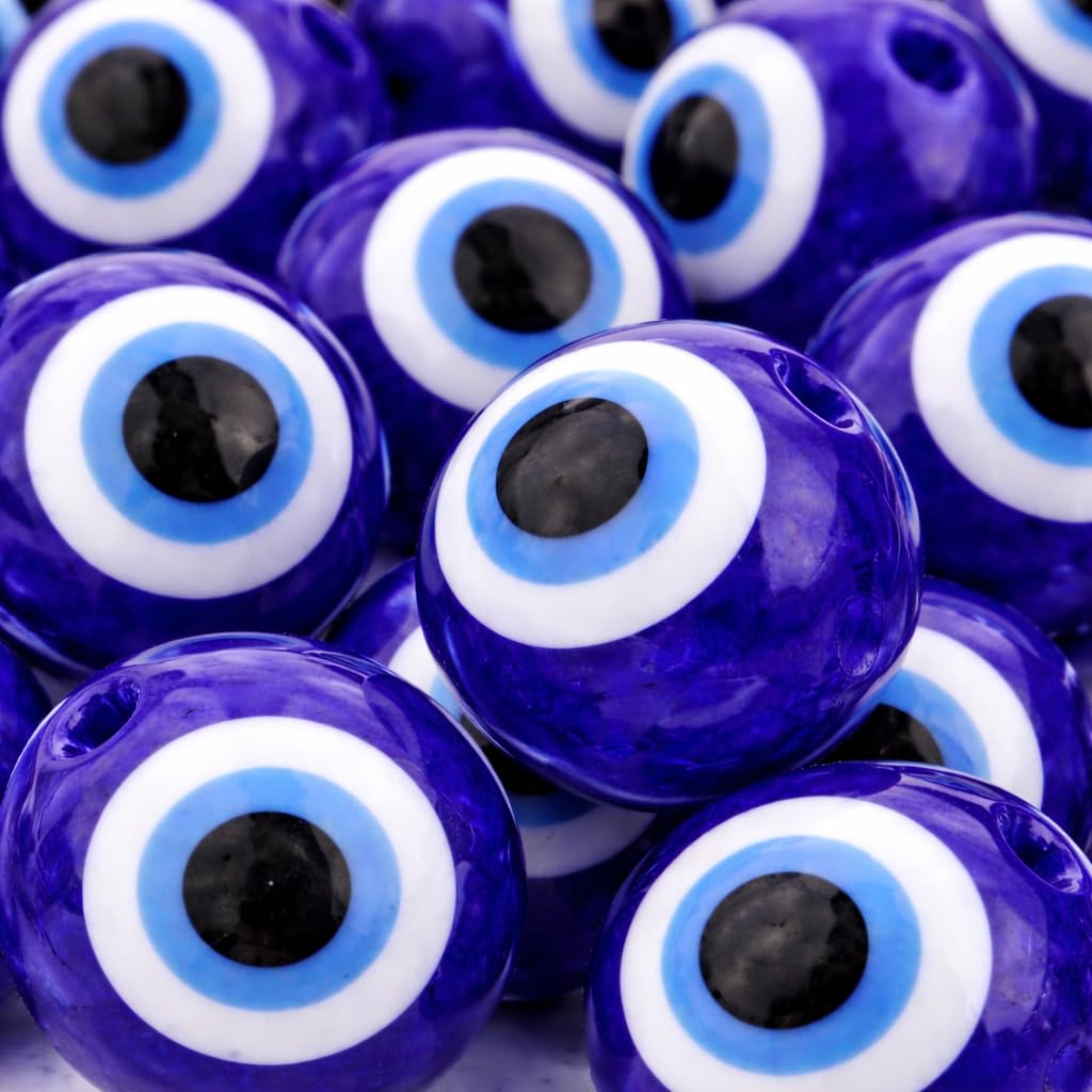 Perlin Nazar Boncuk Beads 6mm Round Evil Eye 100pcs Blue Evil Eye Beads Turkish Eye Lucky Charm Small Craft Beads for Jewellery DIY