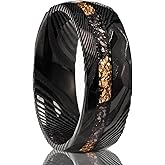 Concept Knight Black Damascus Steel Rings for Men 8mm Men's Engagement Wedding Bands Hammered Inlaid Gold Foil Meteorite Fragments Stylish Comfort Fit