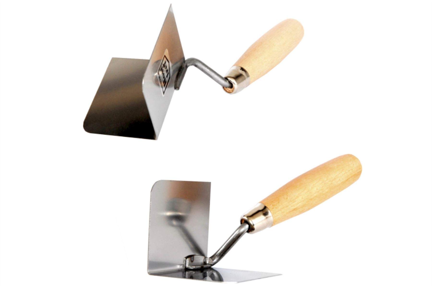 Toolty Stainless Steel Lining, Plastering Trowel - External and Internal Corners - 80x60, 120x60, 120x75mm - Wooden Handle - for Brickwork and Plastering - DIY - TLTY-S014