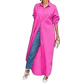 Remxi Shirt Dress for Women Casual Long Sleeve Solid Color Loose Button Down Maxi Dresses