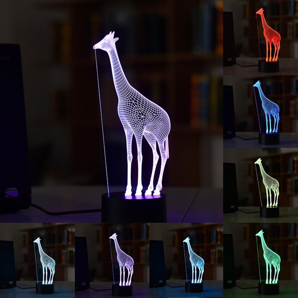 3D Glow LED Night Light Creative 7 Colors Optical Illusion Lamp Touch Sensor Perfect for Home Party Festival Decor Great Gift Idea (Giraffe)