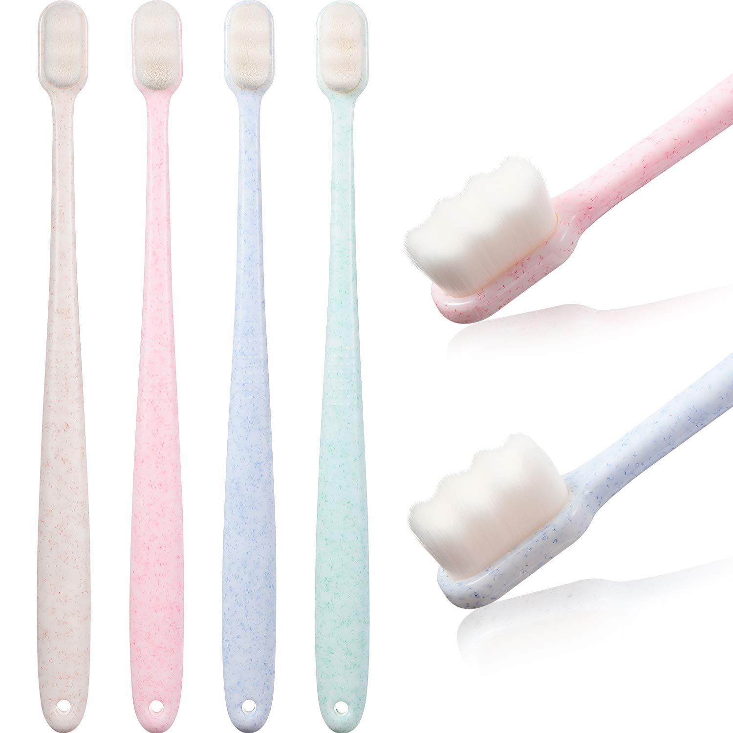 Photo 1 of 4 Pieces Extra Soft Toothbrushes for Sensitive Gums with 20000 Micro Nano Bristle for Adult Pregnant Gum Recession Elderly Braces, Protect Fragile Gums(Blue, Green, Pink, Beige)