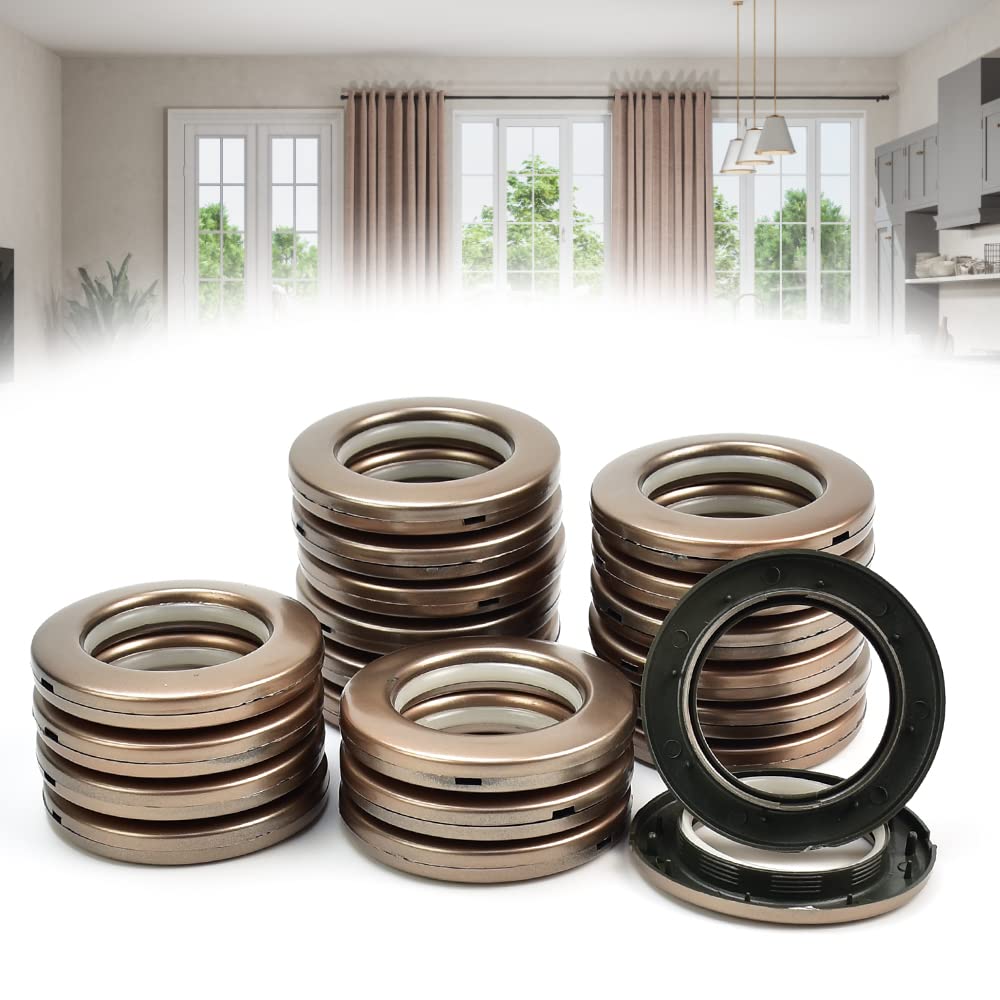QUCUMER 20 Pcs Curtain Eyelet Rings, 40mm Plastic Curtain Grommets Round DIY Eyelet Ring for Window Drapery Shower Locker Room, Brown
