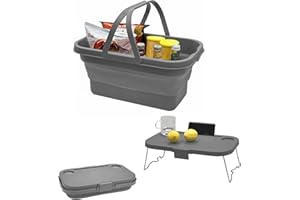 16L Foldable Picnic Basket with Lid Table, Large Capacity Collapsible Plastic Camping Basket with Double Cup Holders & Comfor