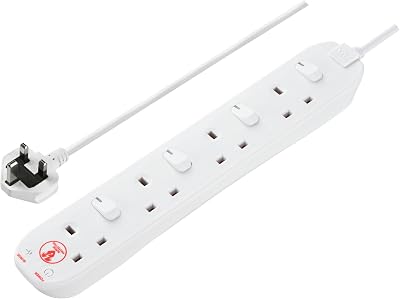 Masterplug 4 Socket Extension Lead 2m Cable Surge Protection Individual