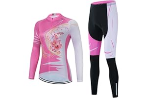 SUDU SUDO Women's Cycling Clothing Set Long Sleeve Road Bike Shirt Cycling Jersey Bicycle Pants with Gel Padded