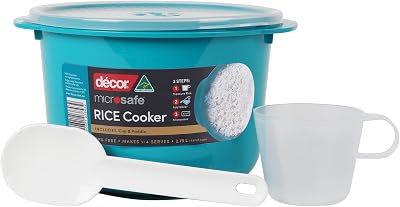 Decor Microwaved Rice Cooker 2.75L Teal Safe-Hold Handles 1-4 Servings