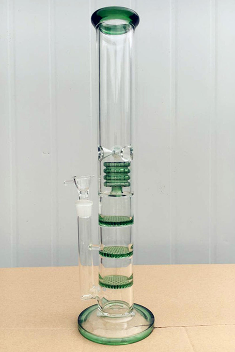 2016 Green Glass Bong Best Percolator Oil Rigs 3 Honeycomb and Birdcage Bubbler Hookahs 18.8mm Joint Recycler Glass Water Pipes