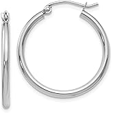 The Black Bow 2mm Round Hoop Earrings in 10k White Gold, 25mm (1 Inch)