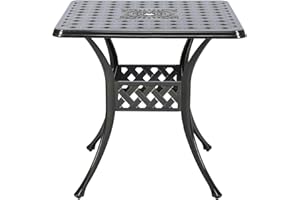 VIVIJASON 30.5" Patio Table Outdoor Dining Square Table Bronze Cast Aluminum Dining Table with Umbrella Hole