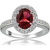 Ice Gems Sterling Silver Created Ruby and White Topaz Oval Halo Ring