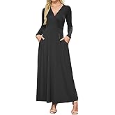 AUSELILY Womens Long Sleeve Maxi Dress 2025 Fall Dress V Neck Wrap Waist Formal Long Dresses with Pockets