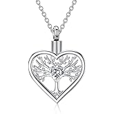 RIPFEVURN Tree of Life Heart Urn Necklaces for Ashes for Women Men Stainless Steel Cremation Jewelry Urn Locket for Human Ashes Holder Memorial Keepsake Pendant
