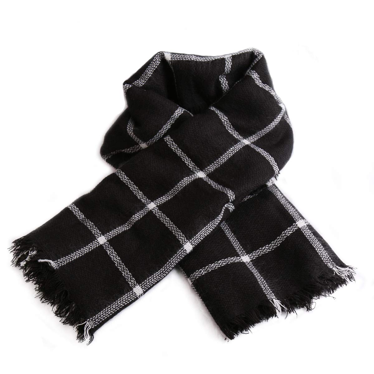 Women Square Plaid Blanket Scarf Shawl for Winter Wear Oversized Warm Soft Chunky Square Scarf (black)