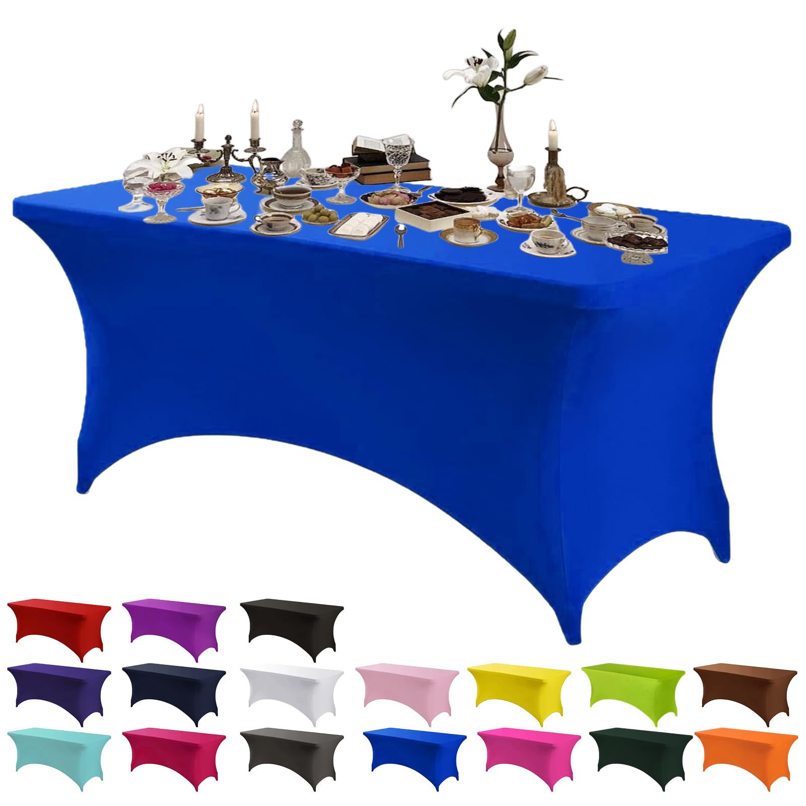 Aisszhao Royal Blue Stretchable Tablecloths,4ft Spandex Fitted Tablecover Washable Stretch Table Cover for Rectangle Tables,Universal Patio Elastic Wedding Banquet Holiday Party