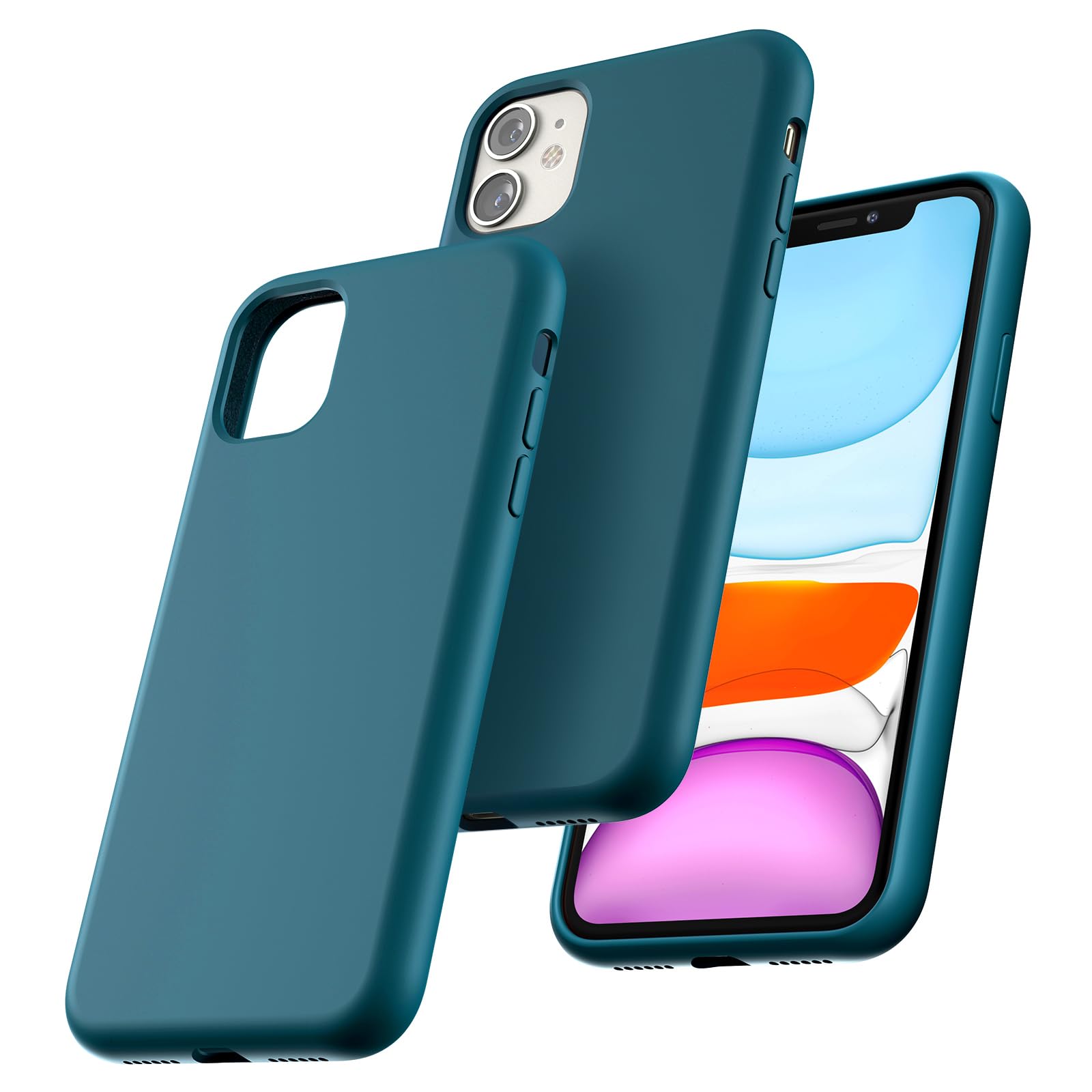 TOCOL 5 in 1 for iPhone 11 Case, with 2 Pack Screen Protector + 2 Pack Camera Lens Protector, Silicone Slim Shockproof Cover iPhone 11 Phone Case [Anti-Scratch] [Drop Protection] 6.1", Teal