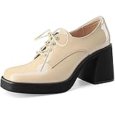 Oh Mispares Women's Chunky Heeled Oxfords Square Toe Platform Oxford Shoes for Women Lace-up Patent Leather Shoes Comfortable Business Dress Pump Shoes for Work