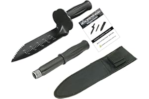 Metal Detector Digger Tool with Extended Handle, NUOSWEK Double Serrated Edge Digger with 7.5 inch Blade, Metal Detecting Accessories Shovel with Belt Mount Sheath