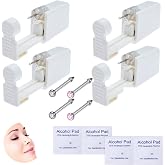 4-Pack Disposable Self Piercing Kit with Built-in Nose Studs, Very Safe Piercing Gun, Simple and Convenient Operation, Ideal for Family Use (White + Pink)