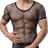 YiZYiF Men's See Through Fishnet Clubwear Short Sleeve T-Shirt Undershirt