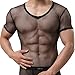 YiZYiF Men's See Through Fishnet Clubwear Short Sleeve T-Shirt Undershirt Black Medium