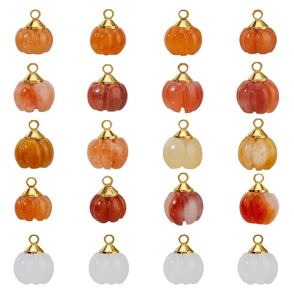 SUPERFINDINGS 20Pcs Natural Jade stones Charms Pumpkin Design Dangle Charms Autumn Random Colors Ball Round Exquisite Pendants Charm for Jewelry Making Bracelet Earrings Charm 10x7.5mm