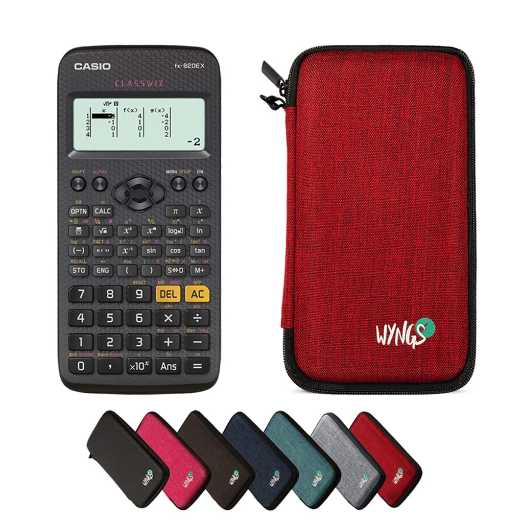 Casio fx-82DE X including a WYNGS protective case in Red - Basic Set (German)