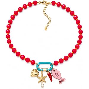 LIU JUN Colorful Beaded Necklace for Women, Chunky Boho Fish Starfish Conch Pendant Acrylic Bead Necklaces Cute Y2K Summer Be