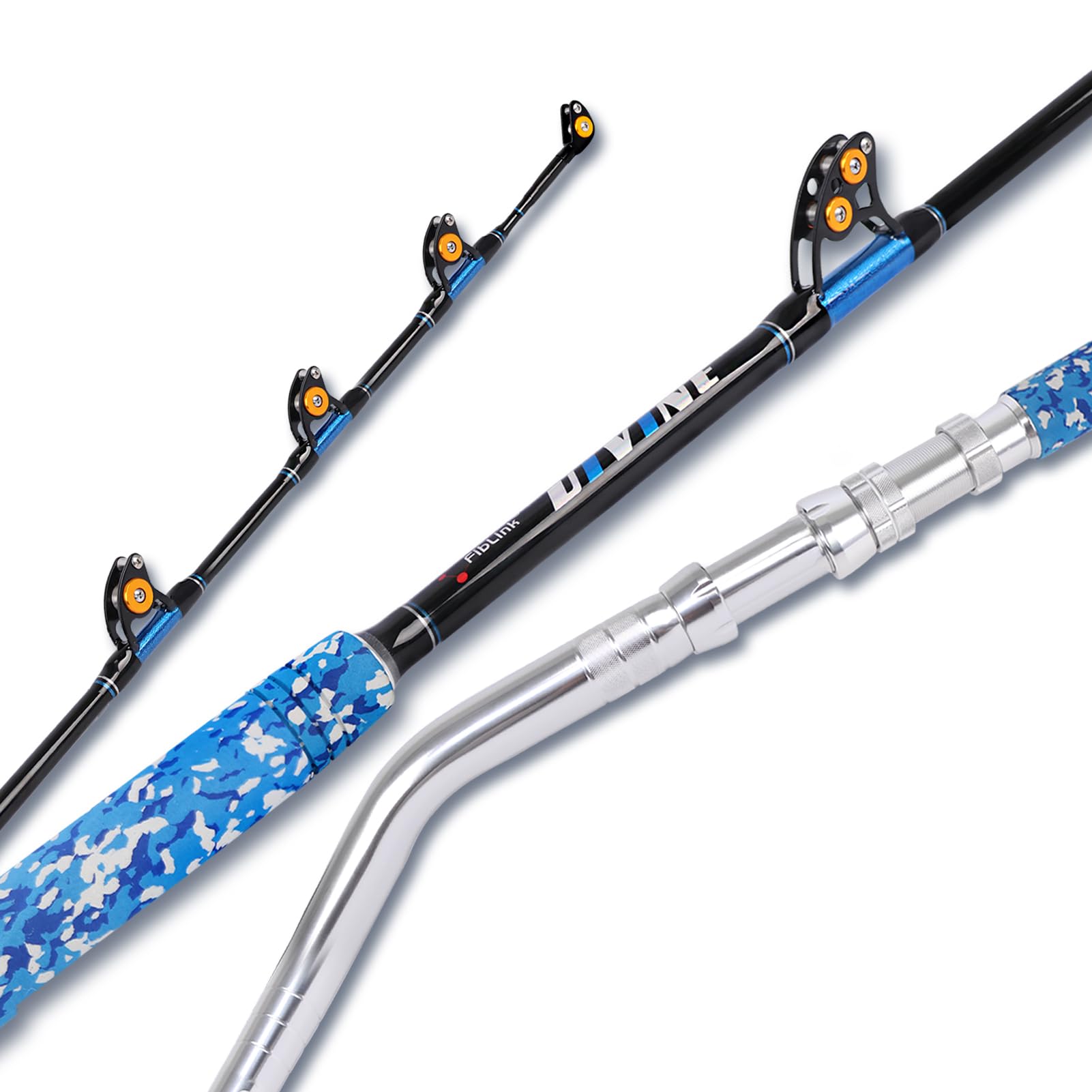 Photo 1 of Fiblink Fishing Trolling Rod Saltwater Offshore Heavy Roller Rod Big Game Conventional Boat Camo Fishing Pole (Bent Butt, 6'6" 80-120lbs)
