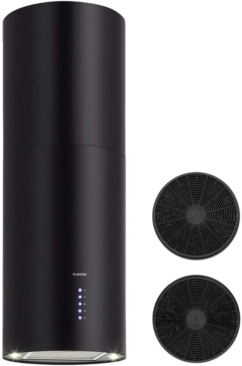 Klarstein Beretta Dunstabzugshaube - Inselabzugshaube, Inselhaube, 35 cm (Ø) / 60 cm Abdeckungung, Abluft/Umluft, 650 m³/h, inklusive Aktivkohlefiltern, Energieeffizienzklasse C, schwarz