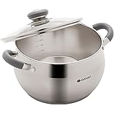 Daniks Modern 4 Quart Stainless Steel Stock Pot with Glass Lid, Tri-Ply Bottom for Even Heating, Induction Compatible, Dishwasher Safe, Heatproof Handles