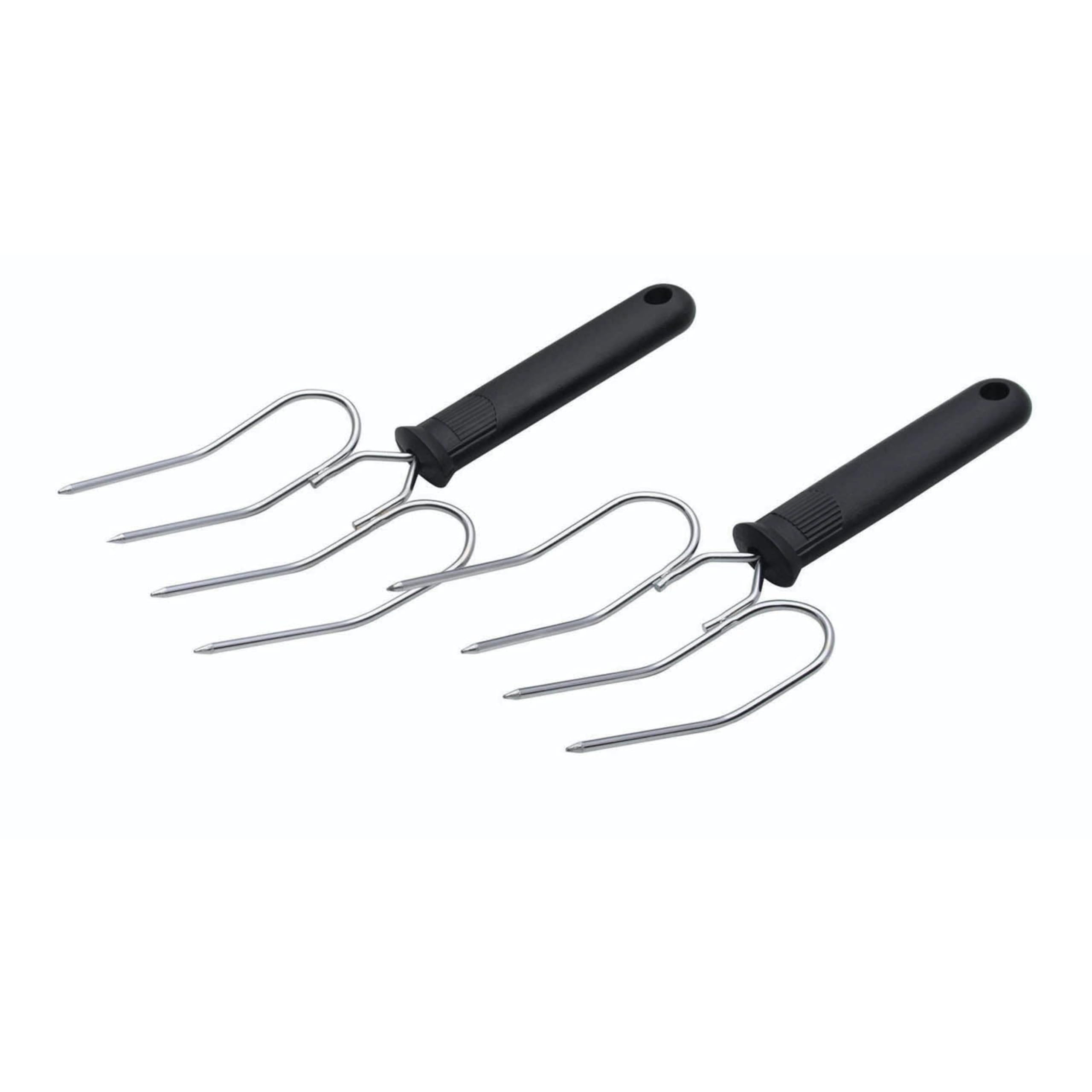 KitchenCraft Poultry Lifting Forks, Turkey and Meat Lifters, Stainless Steel, 22 x 9 cm, Set of 2, Black/Silver