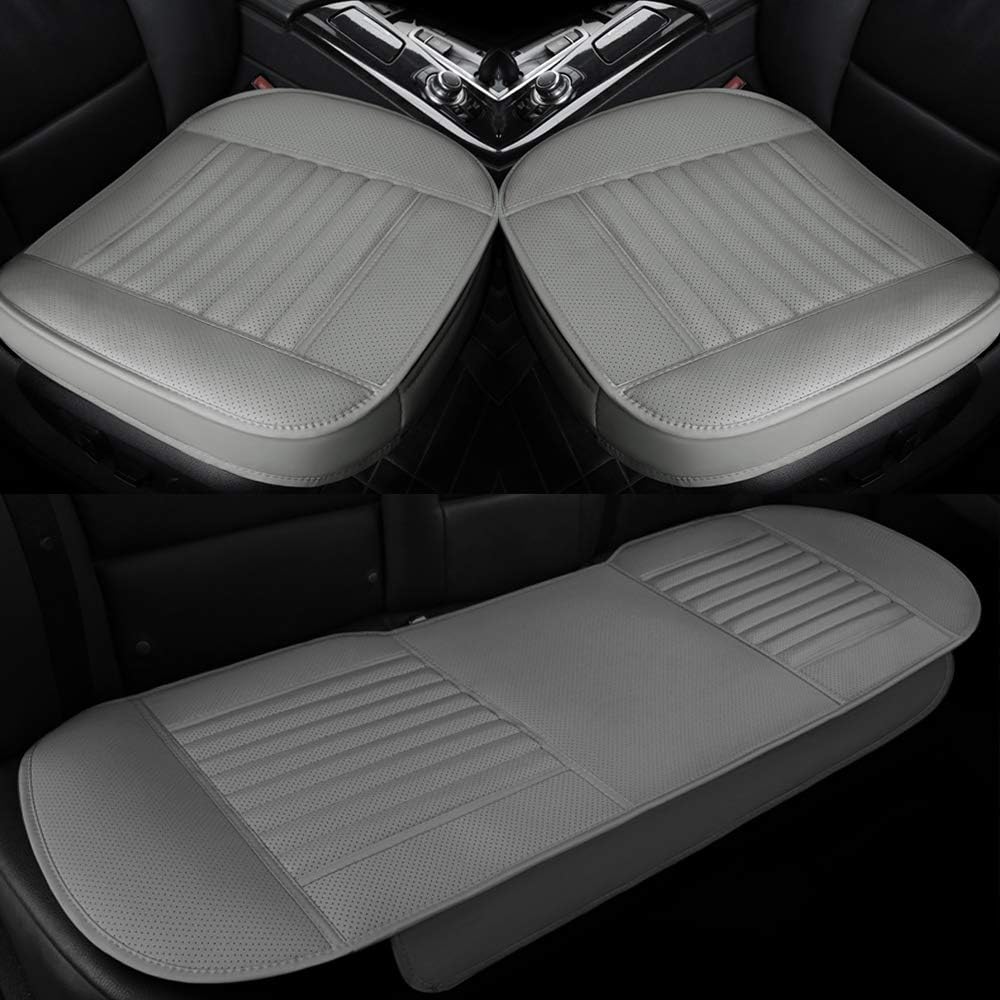 Lucky Monet PU Leather 3D Car Seat Cover Full Surround Front Rear Seat Mat Universal Auto Seat Cushion Protector (Grey, 2Pcs Front Seat + 1Pcs Rear Seat)