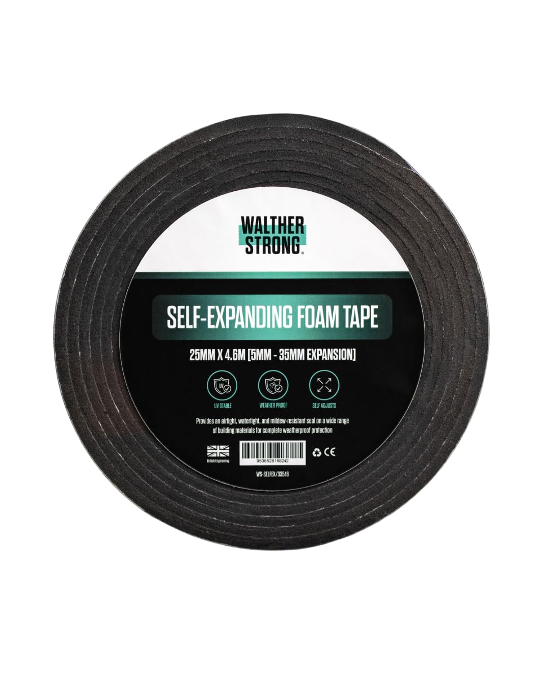 Walther Strong 25mm wide 5-35mm x 4.6m Draught Excluder Tape. Self-Expanding Foam Tape. Draft Excluder for Doors & Windows. Weather Stripping Seal for Windows & Doors. Door Insulation Strip