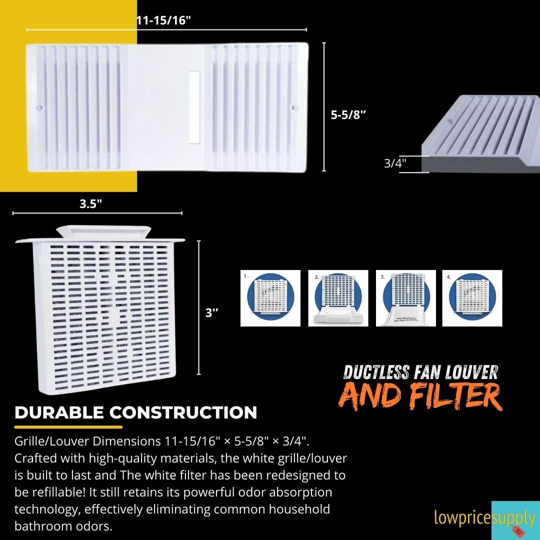 CA90 Ductless Exhaust Fan Grille Louver, Motor And Unscented Filter