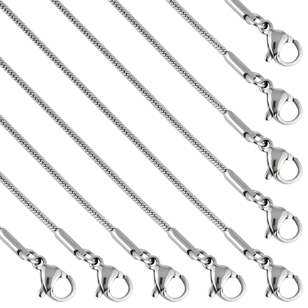 SUNNYCLUE 12pcs 20 inch/ 0.5m 1mm Stainless Steel Snake Chain Necklace Making Chains Silver Metal Lobster Claw Clasps Cable Chains Necklaces Bulk for Jewellery Making Necklaces Women Craft Supplies