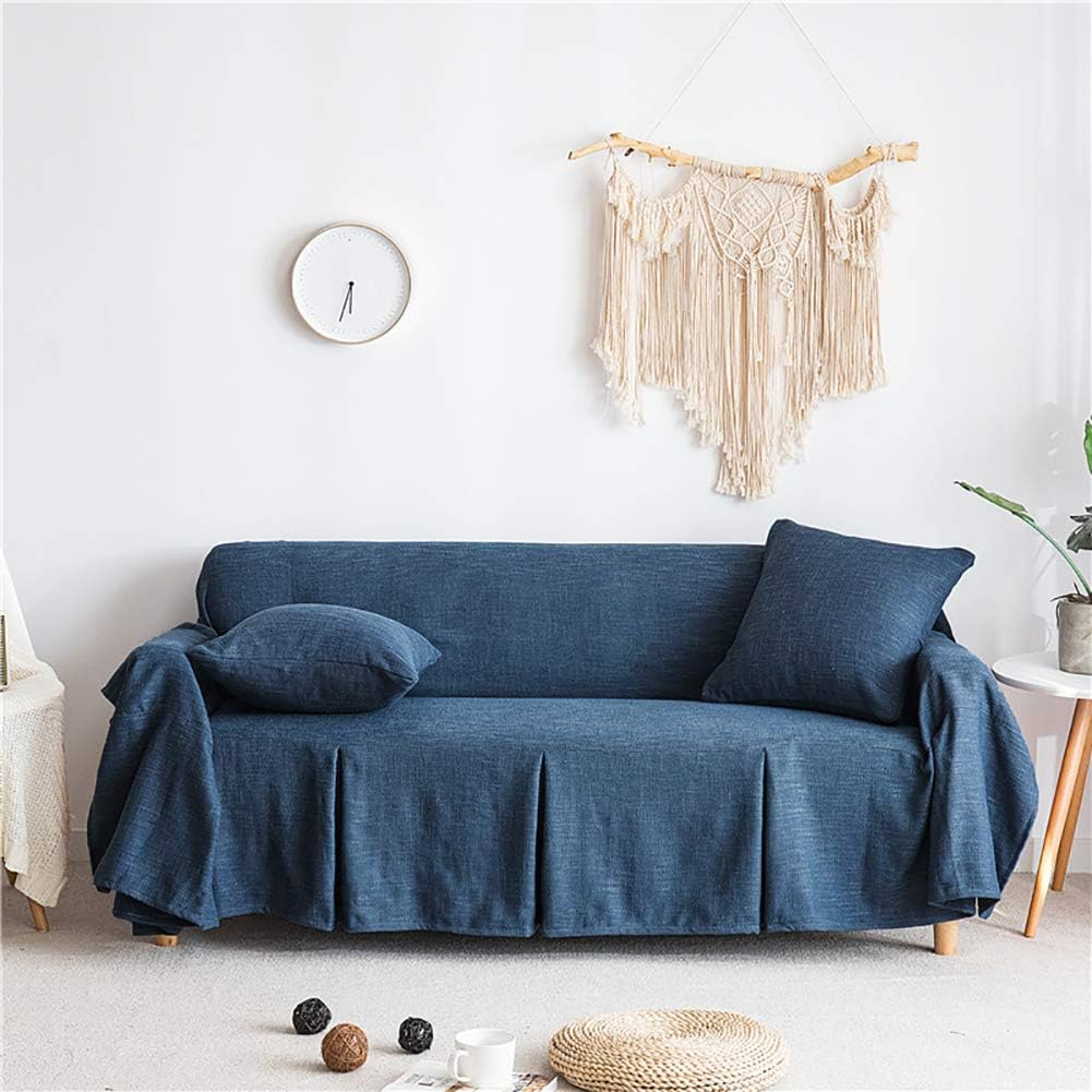 Lanqinglv Navy Blue Sofa Slipcover 200x150cm Cotton Linen Couch Sofa Covers Pet Protectors 1 Seater Sofa Cover Non Slip Thicken sofa slipcovers