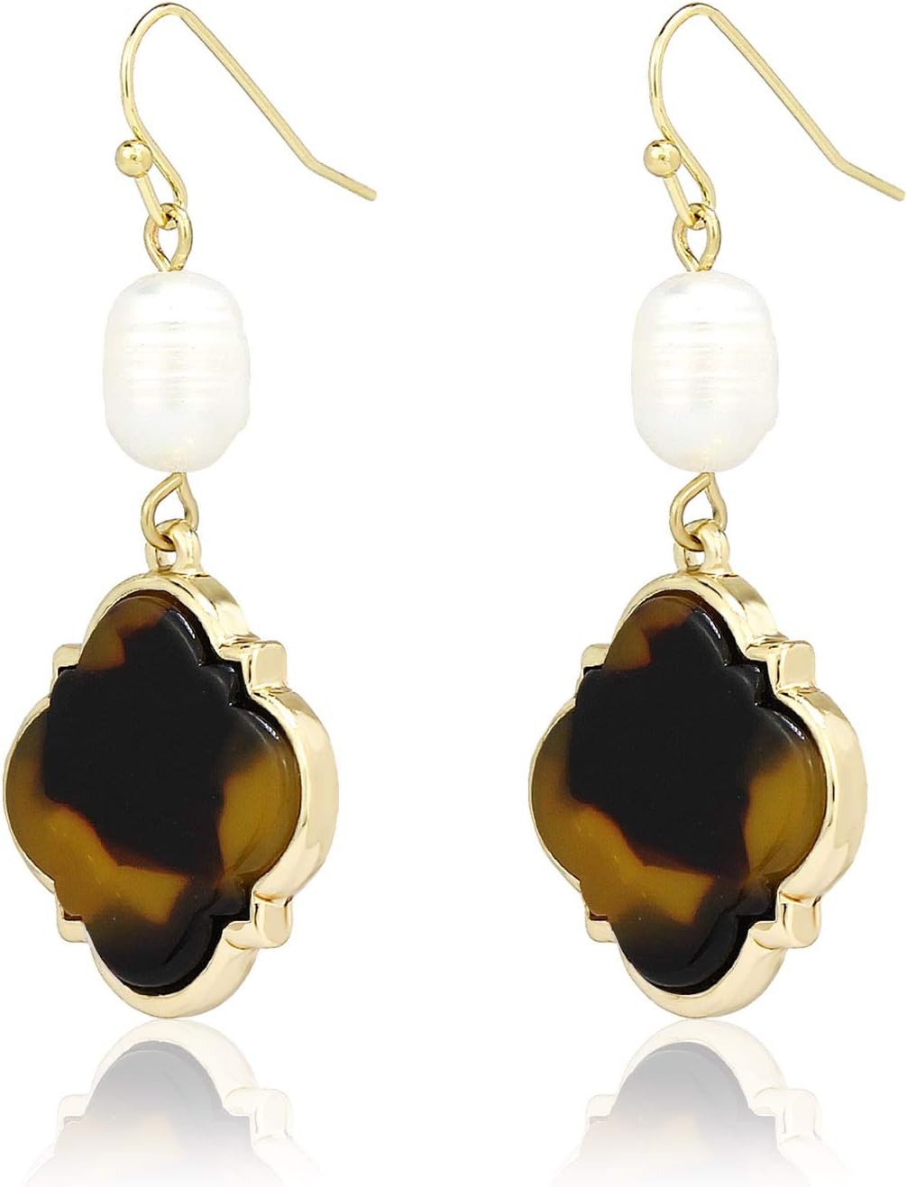 Fresh Water Pearl Dangling Drop Earrings Acrylic Quatrefoil Drop Earring for Women