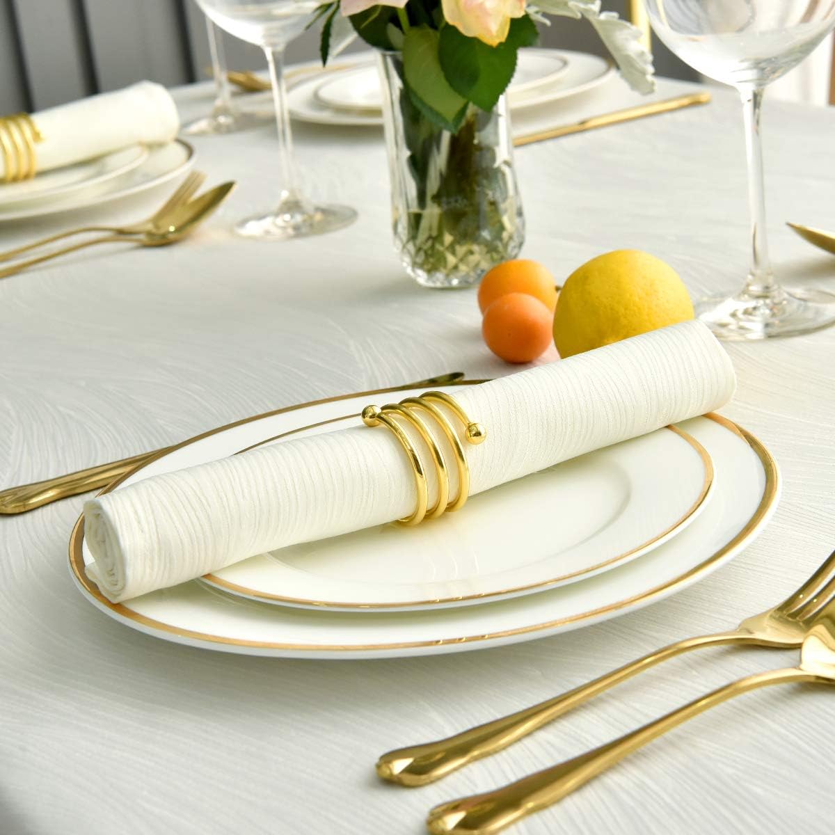 maxmill Jacquard Cloth Napkin 20 x 20 Inch Swirl Pattern Solid Washable Polyester Dinner Napkins Set of 4 with Hemmed Edges Great for Family Holiday Dinners Weddings Parties and Banquets Ivory: Home & Kitchen