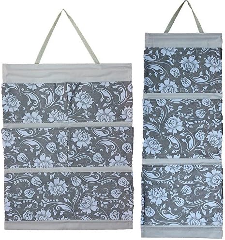 2 Pack of a 5 Pockets and a 3 Pockets Oxford Fabric Wall Door Closet Hanging Storage Bags Organizers, Grey White Flowers