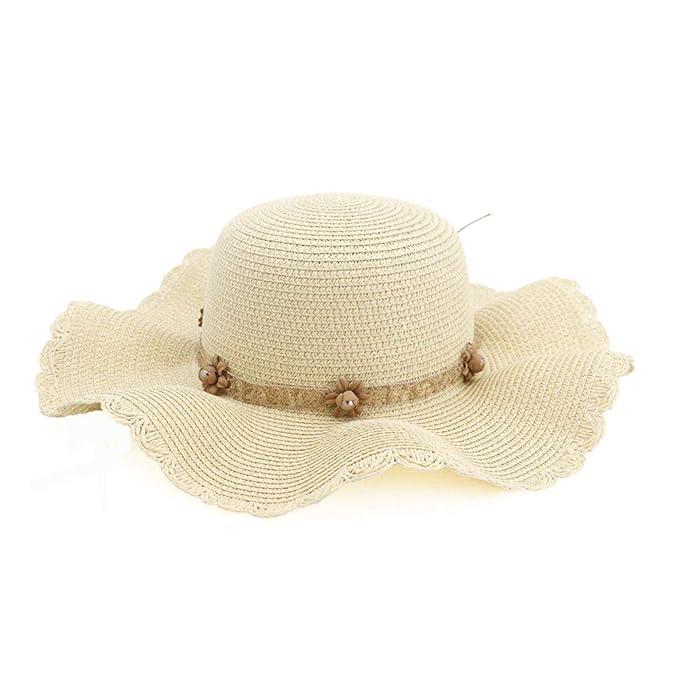 Lisianthus Women Beach Ruffle Straw Wide Brim Sun Hats With