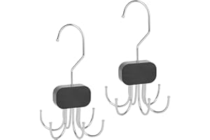 2pcs Belt Hanger for Wardrobe Closet, 360°Rotatable Belt Organizer Holder with 6 Hooks Each Space-Saving Tie Rack Metal & Woo