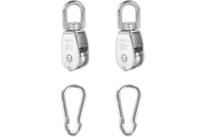 Cadbibe 2Pcs 304 Stainless Steel M20 Single Pulley Block, Wire Rope Hanging Wire Towing Wheel, with 2Pcs Spring Snap Hook