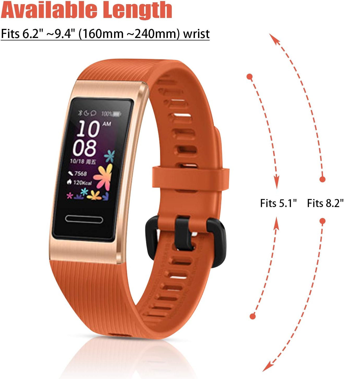 teyiwei Orange Soft Silicone Wrist Strap Compatible for Band 3 Pro Replacement Watch Band Bracelet Compatible with Band 4 Pro - Image 3