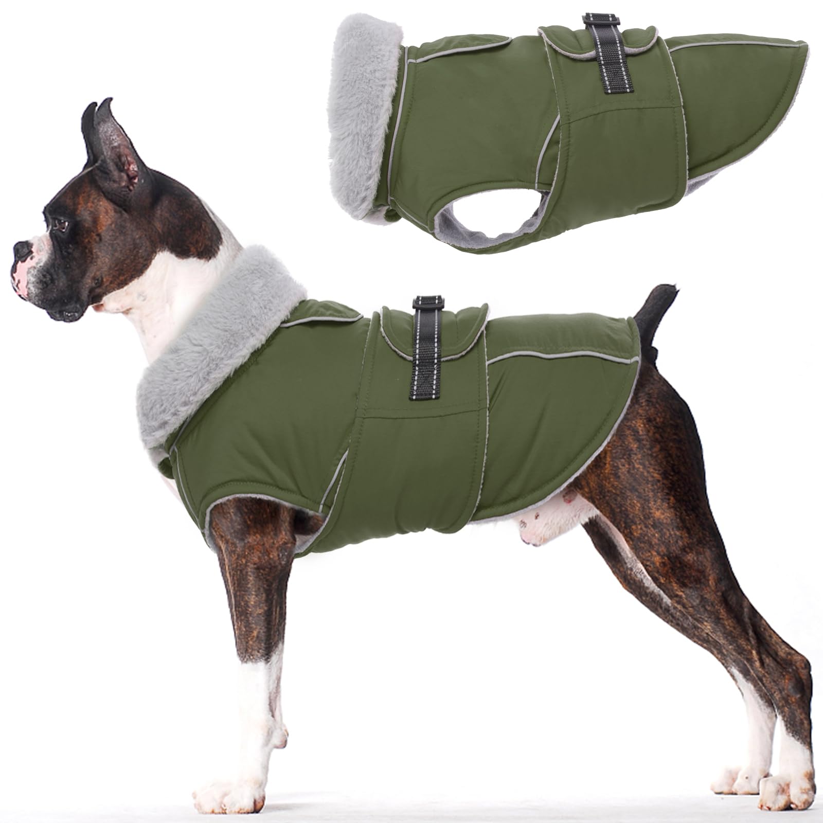Lelepet Warm Coats and Jackets for Dogs, Waterproof Winter Dog Coat for Cold Weather, Reflective Dog Puffer Jacket, Fleece Lining Pet Coat with Harness Hole for Small Dogs, ArmyGreen S — image 1