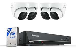 REOLINK Smart 5MP 8CH Home Security Camera System, 4pcs Wired PoE IP Cameras Outdoor with Person/Pet/Vehicle Detection, 4K 8CH NVR with 2TB HDD for 24-7 Recording, RLK8-520D4-5MP