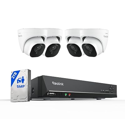 REOLINK Smart 5MP 8CH Home Security Camera System, 4pcs Wired PoE IP Cameras Outdoor with Person/Pet/Vehicle Detection, 4K 8CH NVR with 2TB HDD for 24-7 Recording, RLK8-520D4-5MP